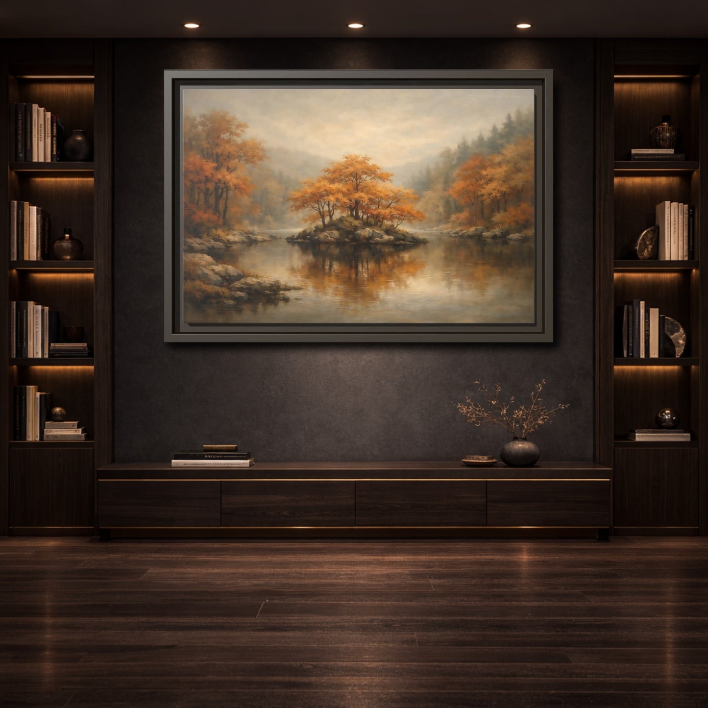 Mockup 3. Nature Autumn Island Orange Autumn Landscape shown as stretched canvas wall art