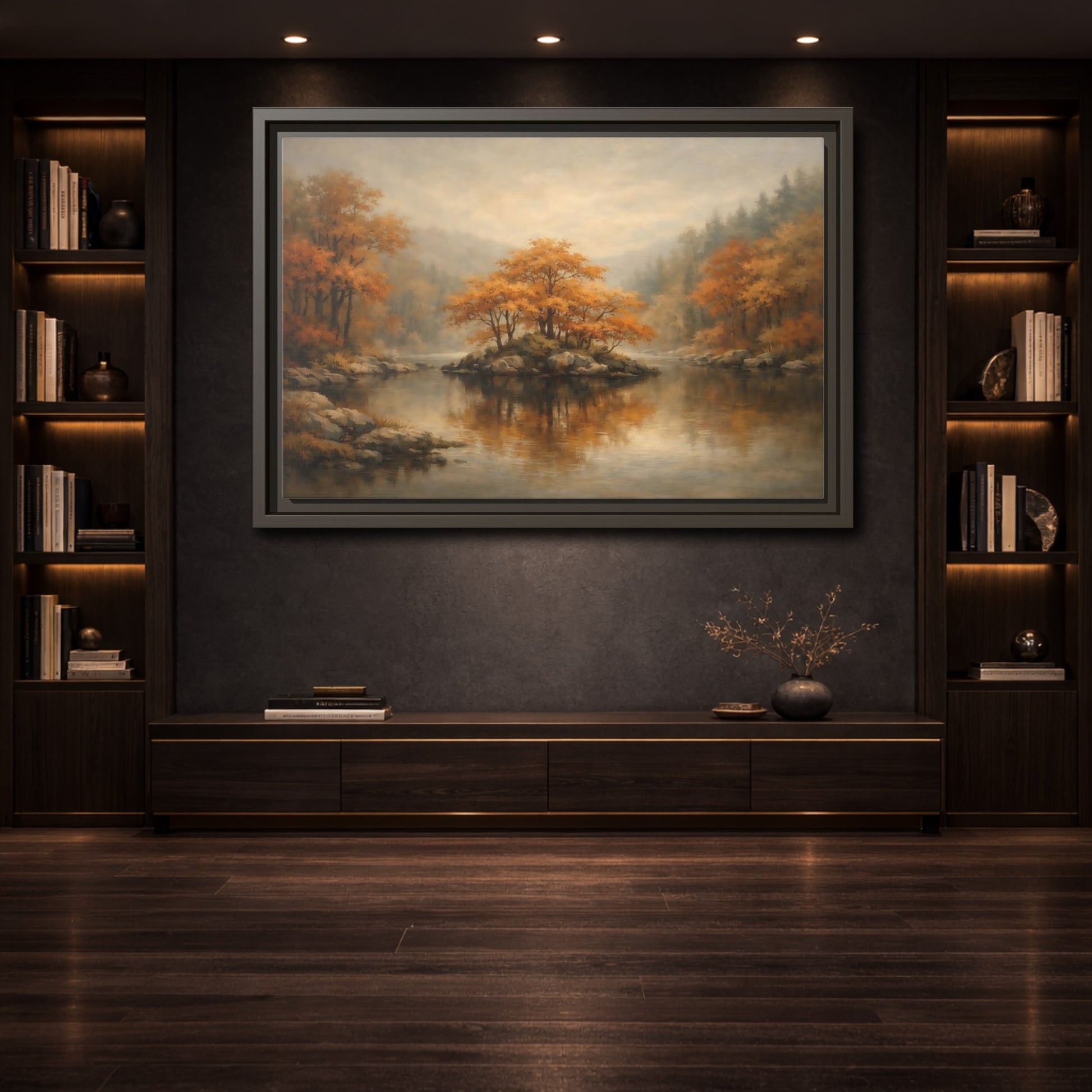 Mockup 3. Nature Autumn Island Orange Autumn Landscape shown as stretched canvas wall art