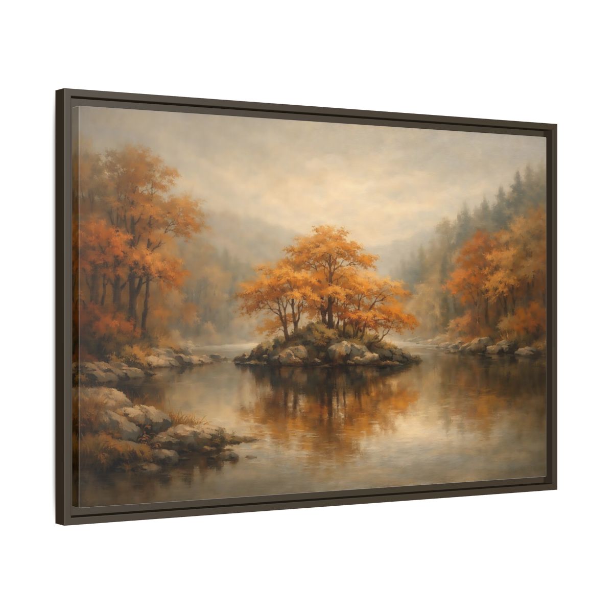 Side Mockup 9. Nature Autumn Island Orange Autumn Landscape shown as stretched canvas wall art