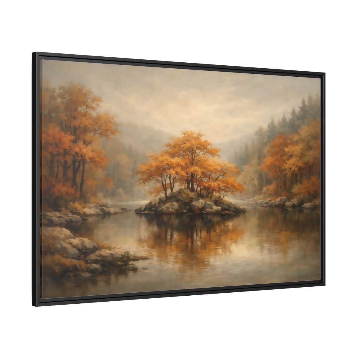 Side Mockup 12. Nature Autumn Island Orange Autumn Landscape shown as stretched canvas wall art