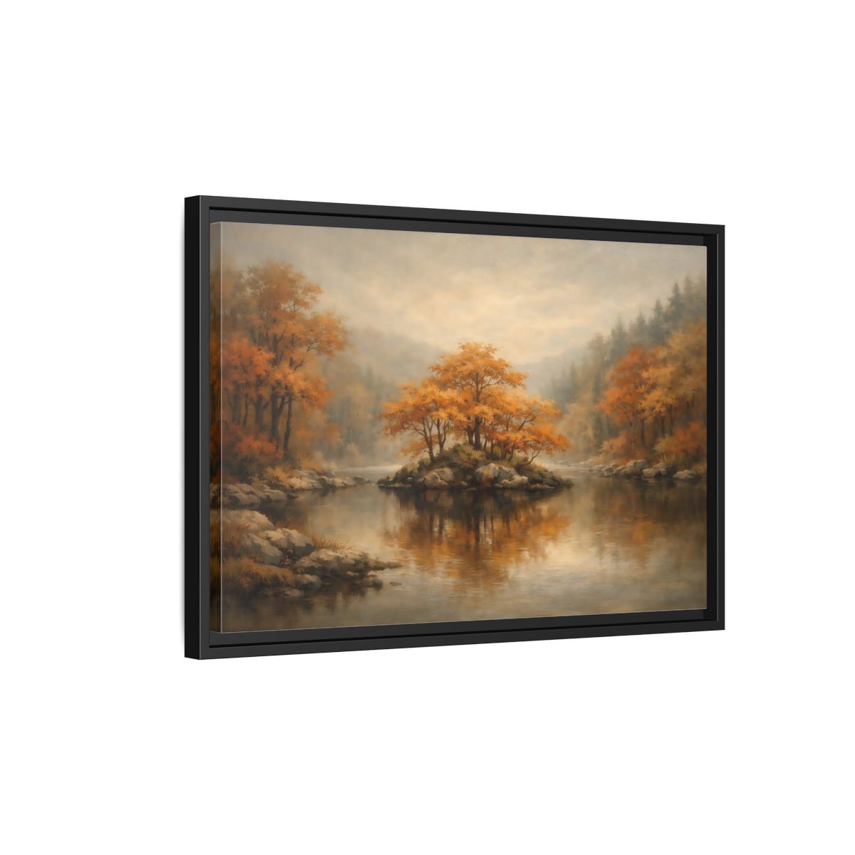Side Mockup 3. Nature Autumn Island Orange Autumn Landscape shown as stretched canvas wall art