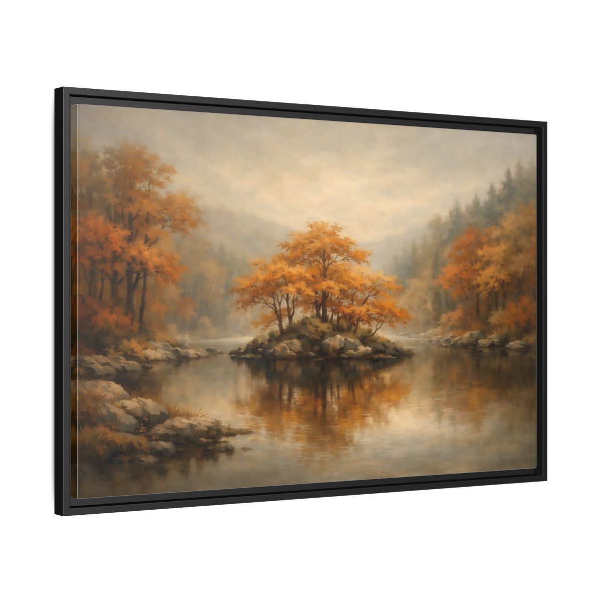 Side Mockup 13. Nature Autumn Island Orange Autumn Landscape shown as stretched canvas wall art