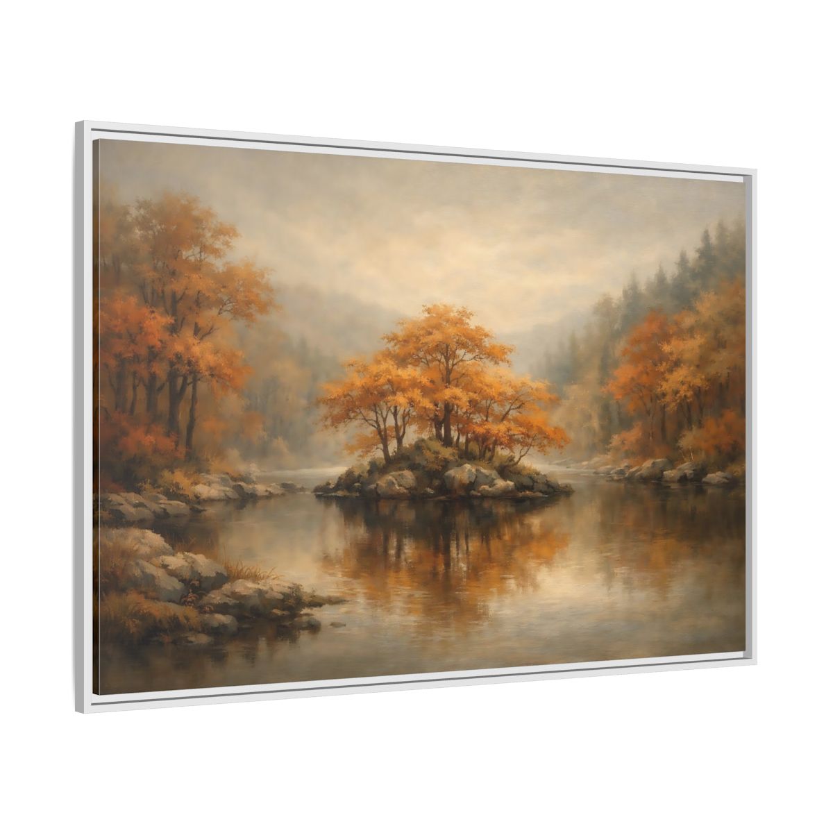 Side Mockup 7. Nature Autumn Island Orange Autumn Landscape shown as stretched canvas wall art