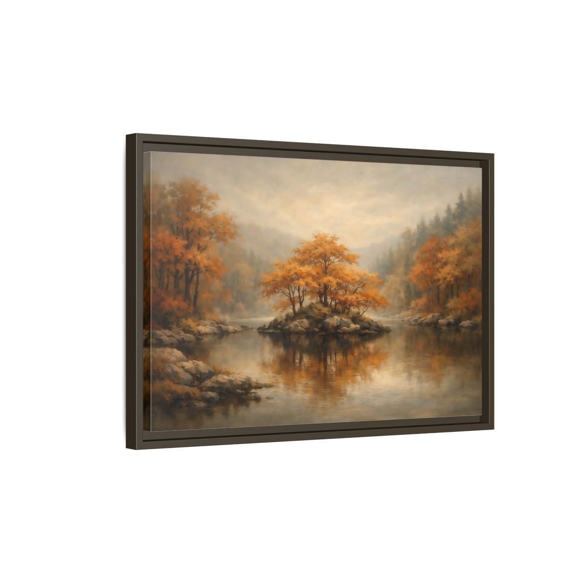 Side Mockup 2. Nature Autumn Island Orange Autumn Landscape shown as stretched canvas wall art
