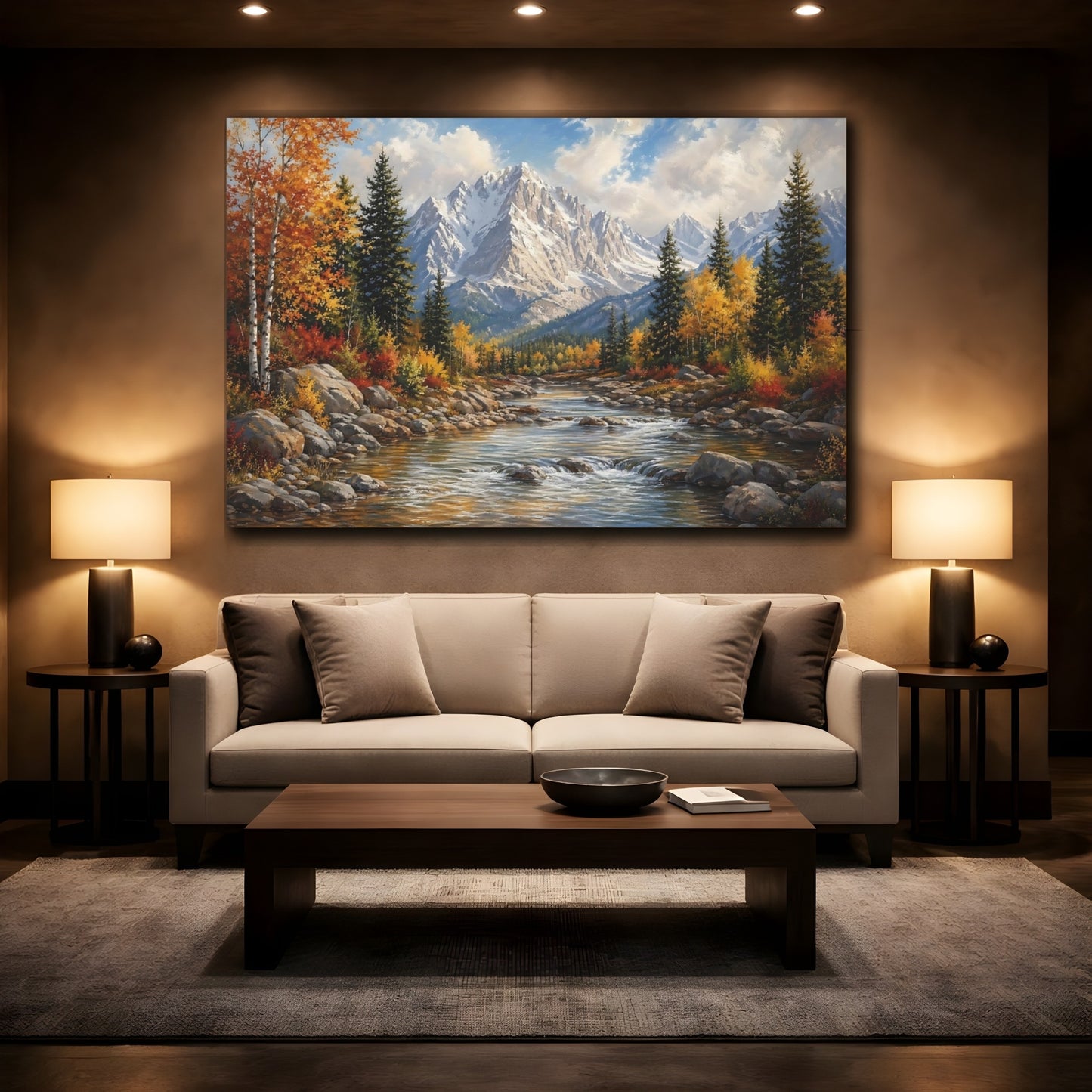 Mockup 2. Nature Autumn Landscape Autumn Mountain shown as stretched canvas wall art