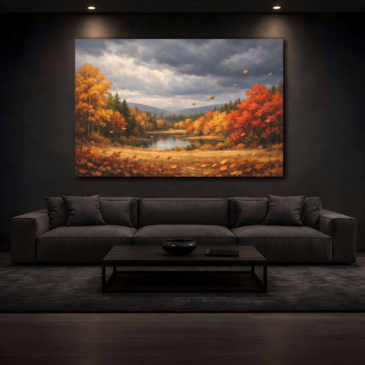 Mockup 2. Nature Autumn Landscape Autumn Orange Gold shown as stretched canvas wall art