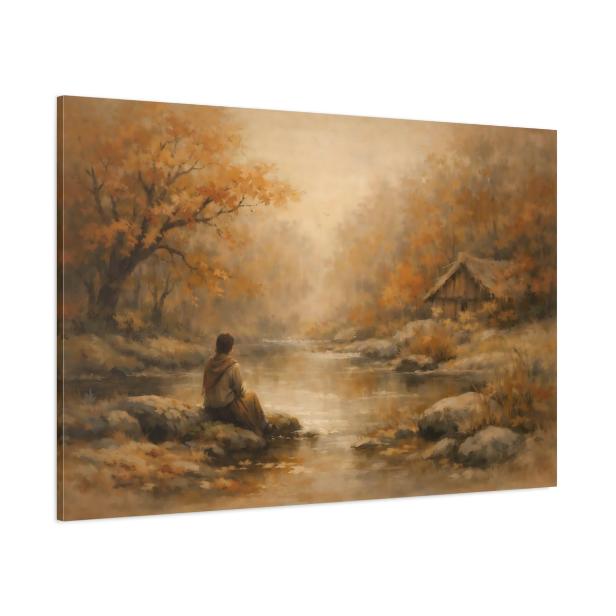 Nature Autumn Landscape Golden Autumn shown as stretched canvas wall art