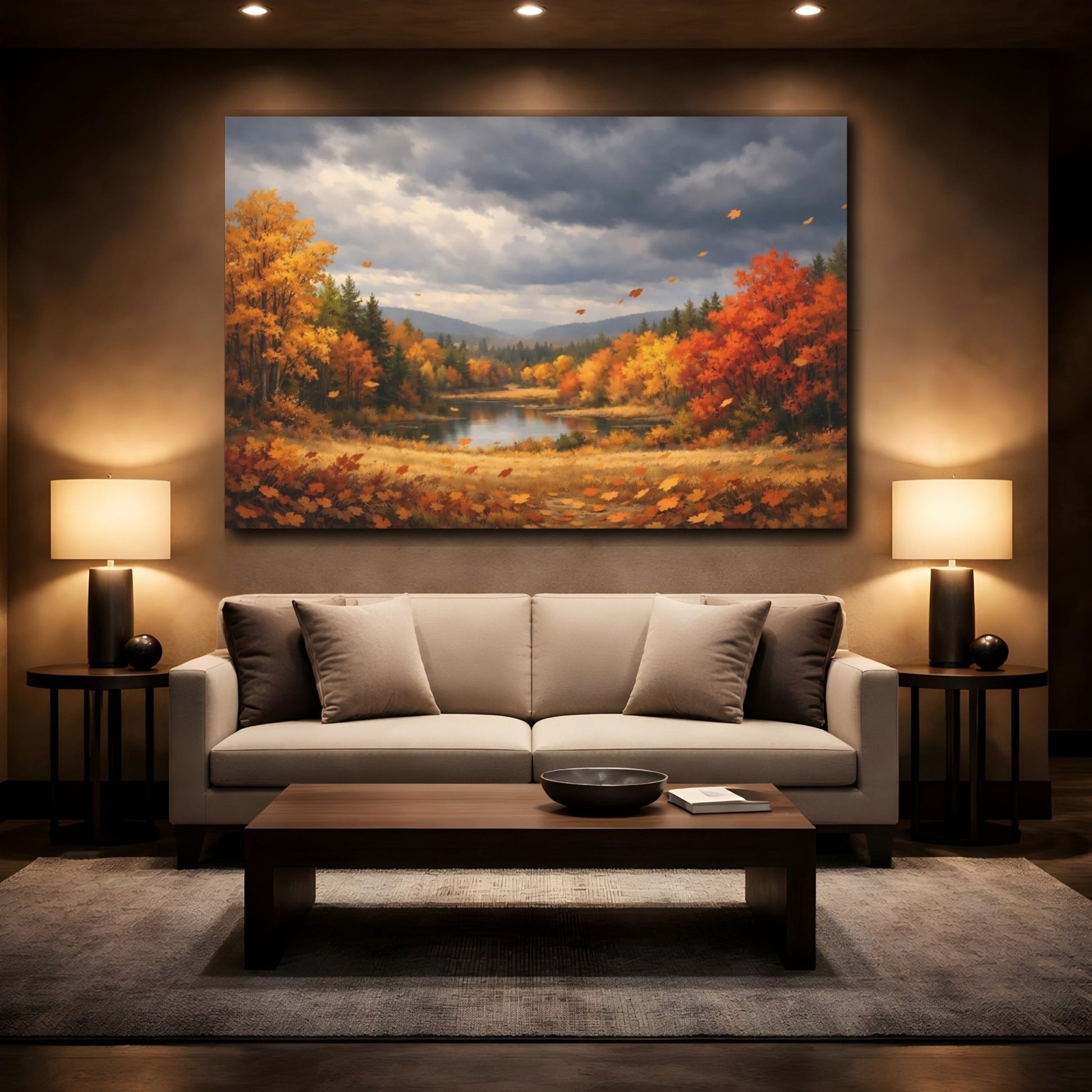 Nature Autumn Landscape Orange Gold - Canvas Wall Art Print - YesArtYes