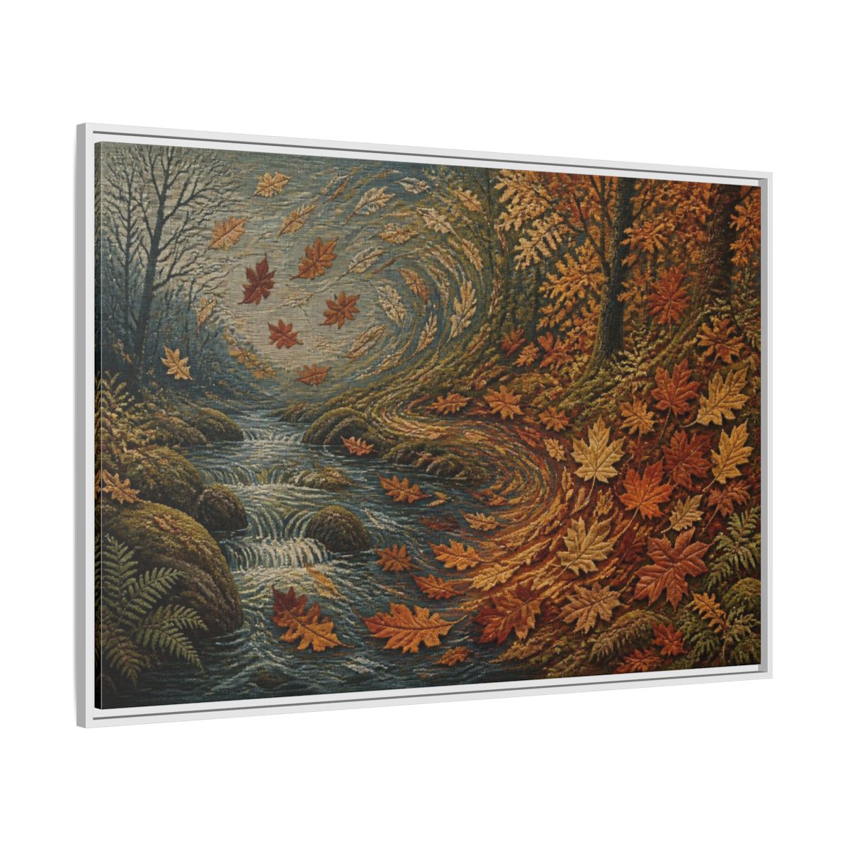 Side Mockup 7. Nature Autumn Leaves Tapestry shown as framed canvas print