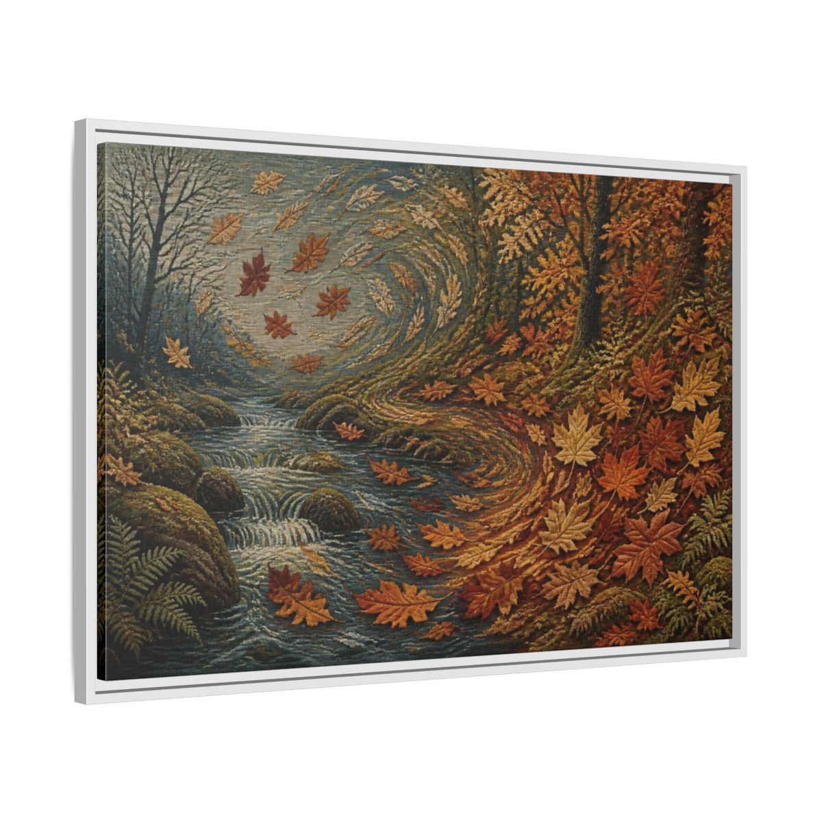 Side Mockup 9. Nature Autumn Leaves Tapestry shown as framed canvas print
