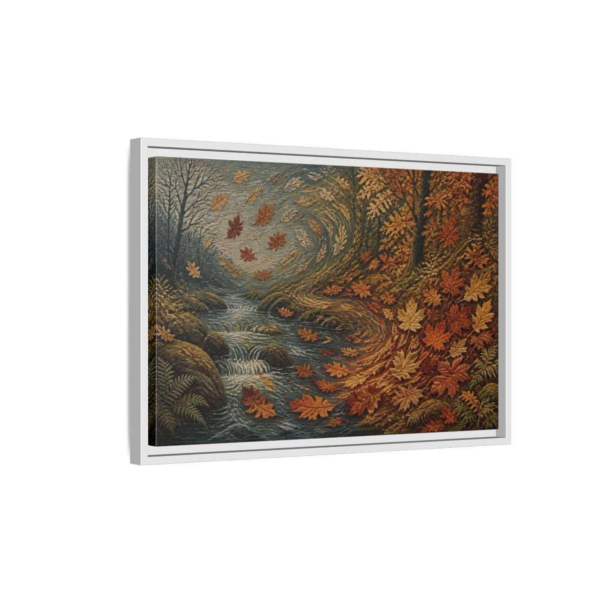 Side Mockup 1. Nature Autumn Leaves Tapestry shown as framed canvas print