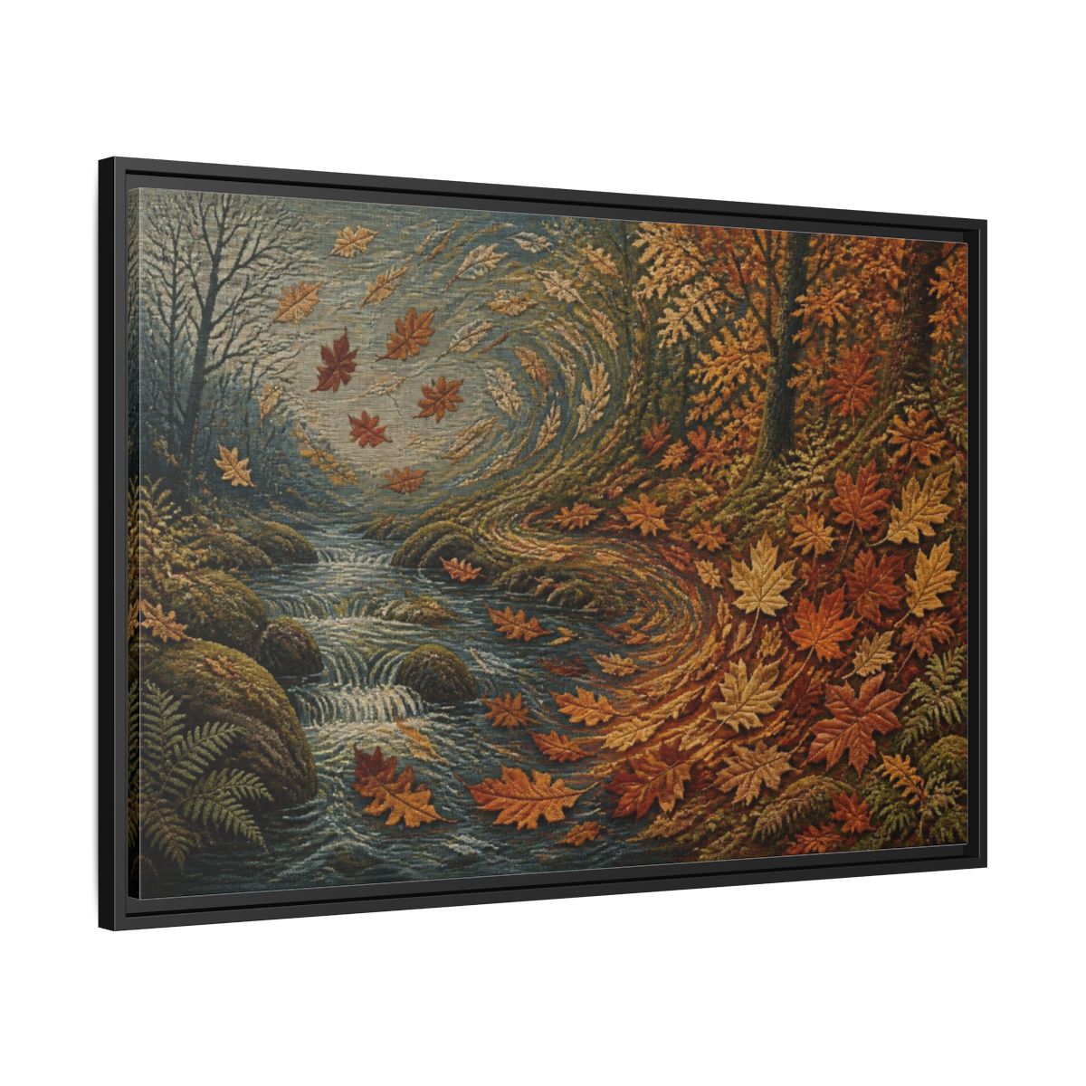 Side Mockup 13. Nature Autumn Leaves Tapestry shown as framed canvas print