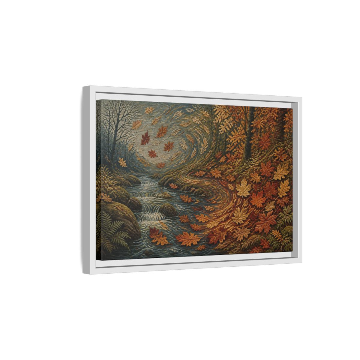Side Mockup 4. Nature Autumn Leaves Tapestry shown as framed canvas print
