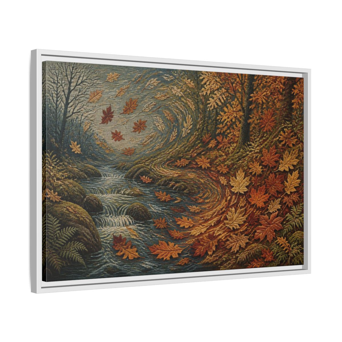 Side Mockup 10. Nature Autumn Leaves Tapestry shown as framed canvas print