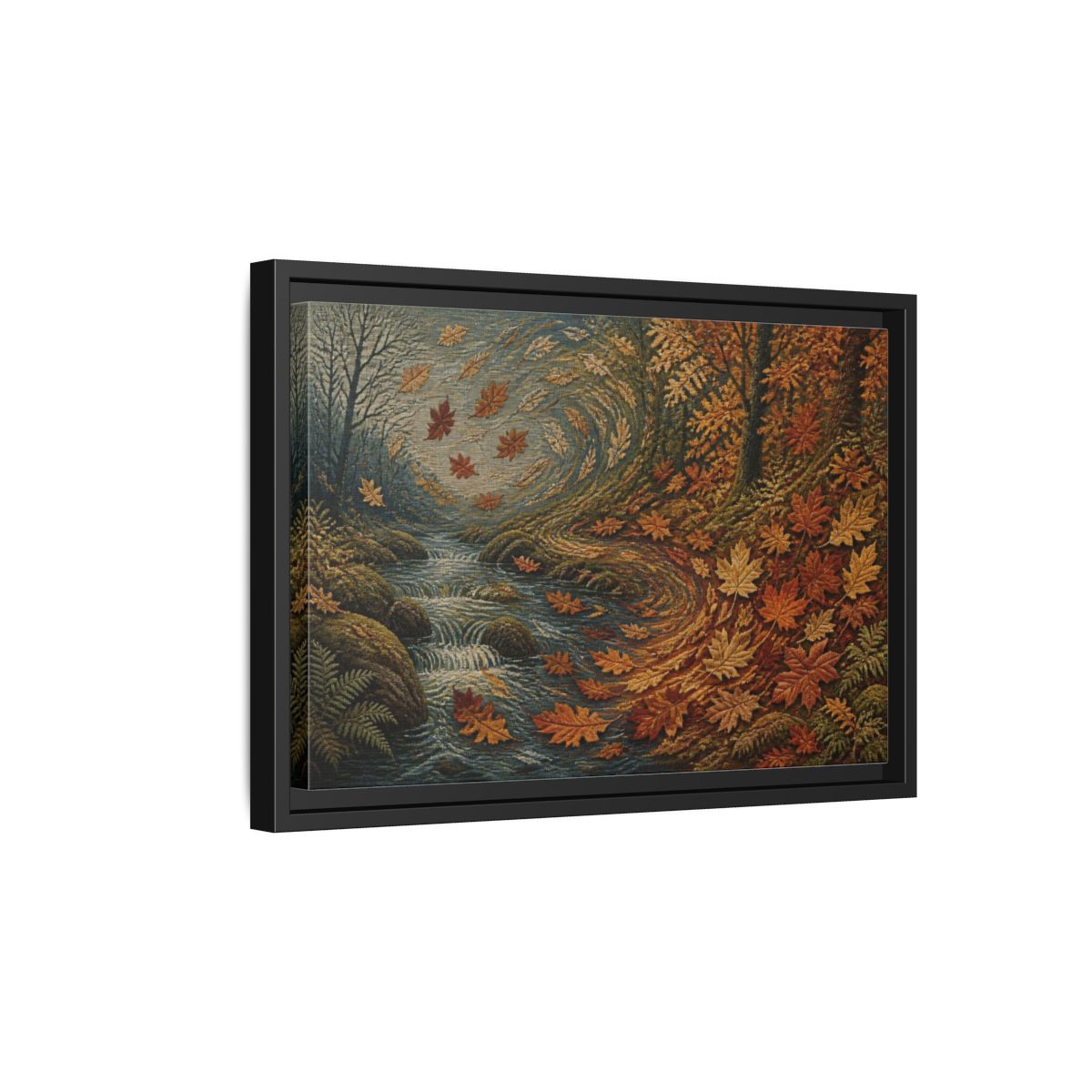 Side Mockup 6. Nature Autumn Leaves Tapestry shown as framed canvas print