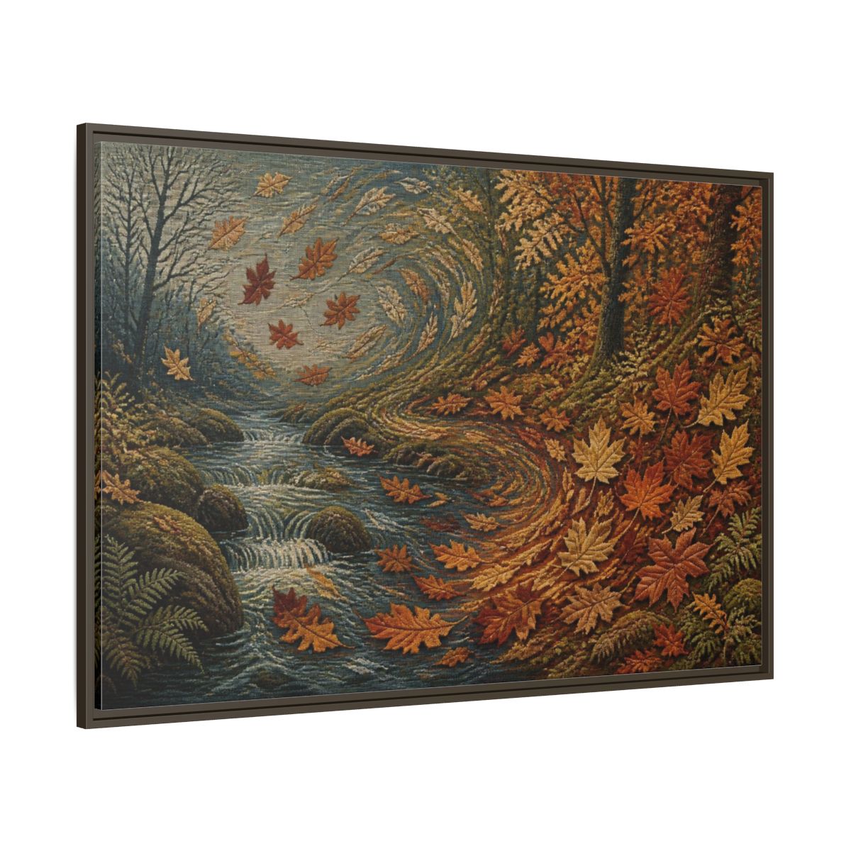 Side Mockup 8. Nature Autumn Leaves Tapestry shown as framed canvas print