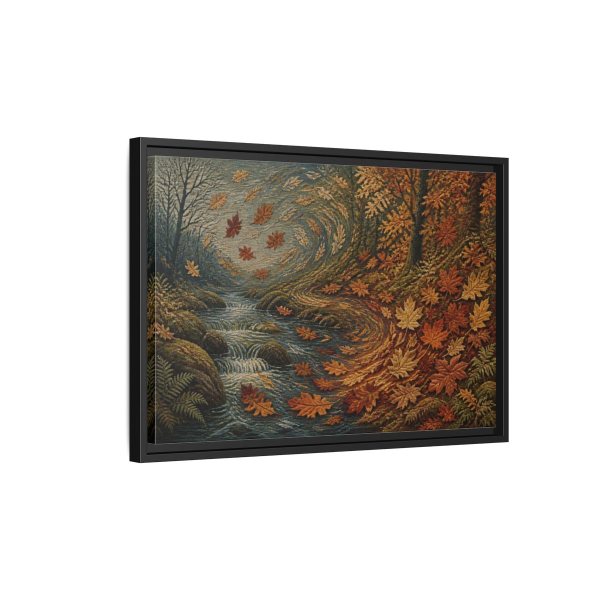 Side Mockup 3. Nature Autumn Leaves Tapestry shown as framed canvas print