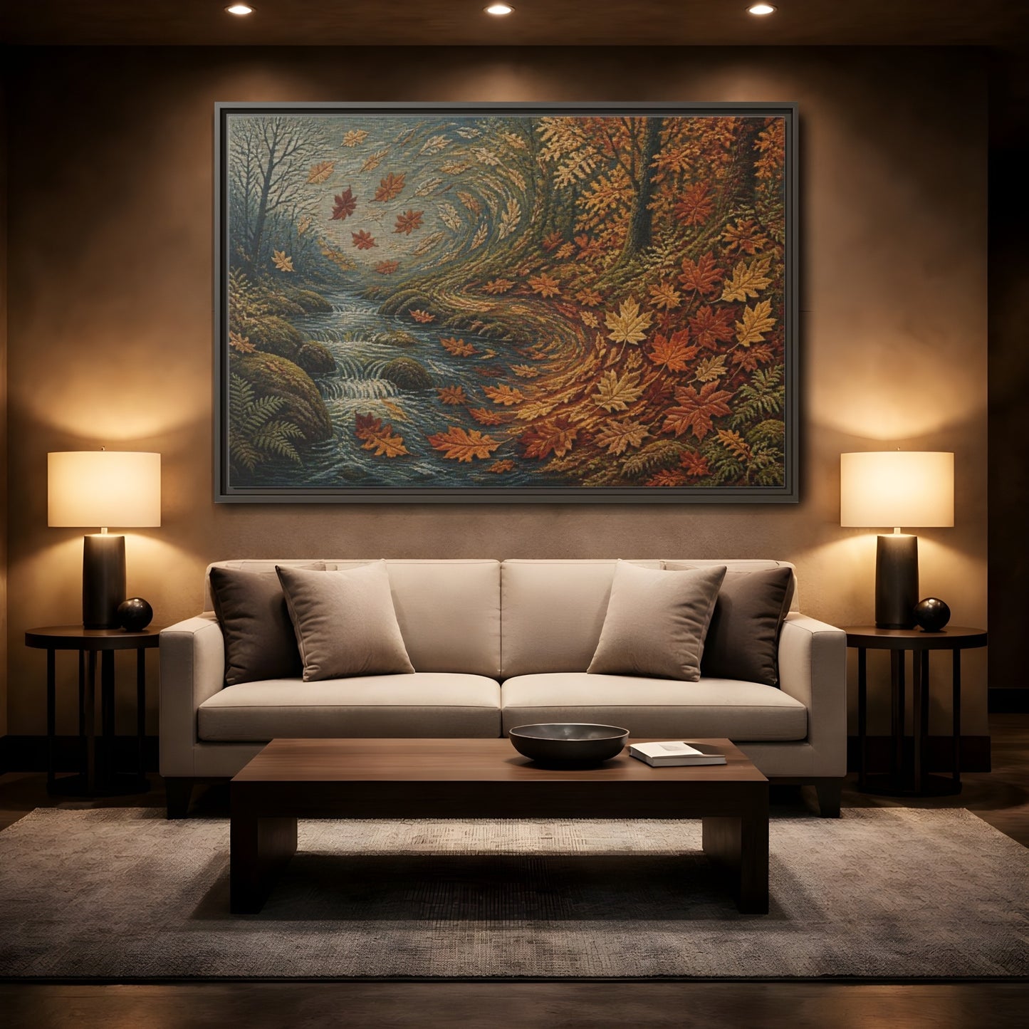 Mockup 2. Nature Autumn Leaves Tapestry shown as framed canvas print