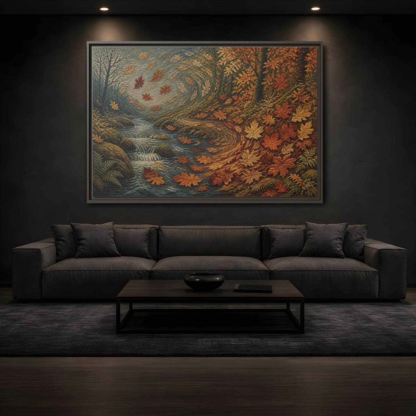 Mockup 3. Nature Autumn Leaves Tapestry shown as framed canvas print