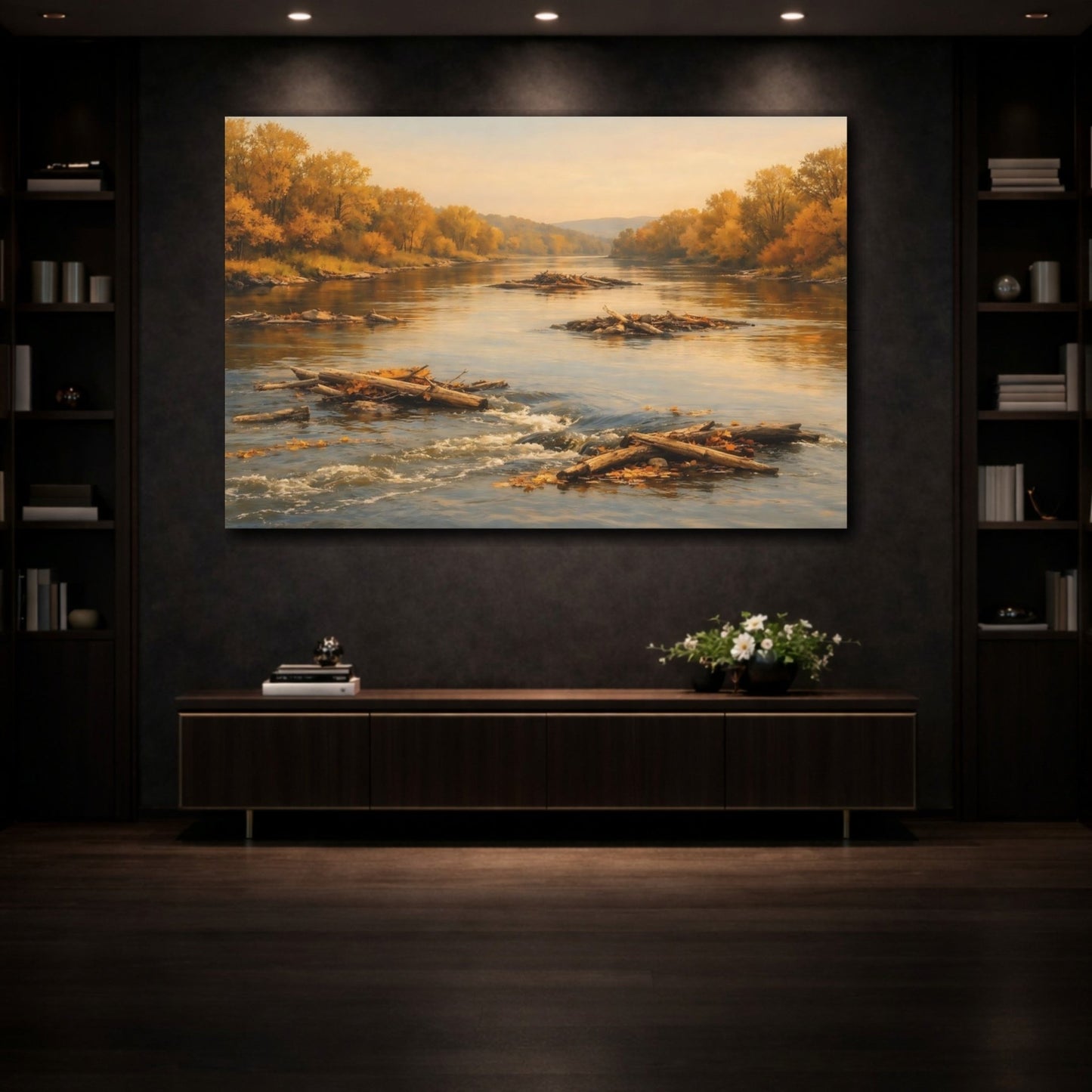 Nature Autumn River Golden - Canvas Wall Art Print - YesArtYes