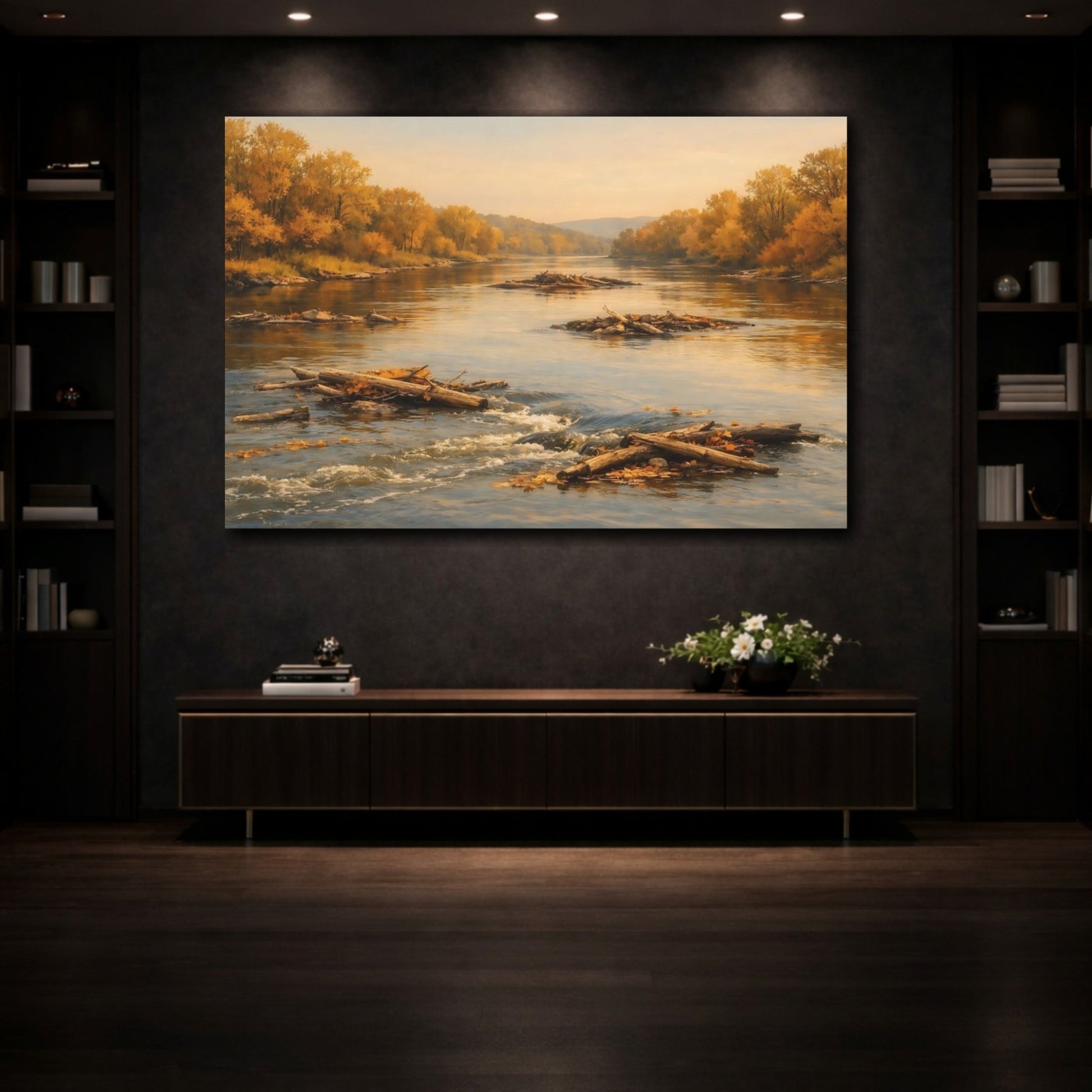 Nature Autumn River Golden - Canvas Wall Art Print - YesArtYes