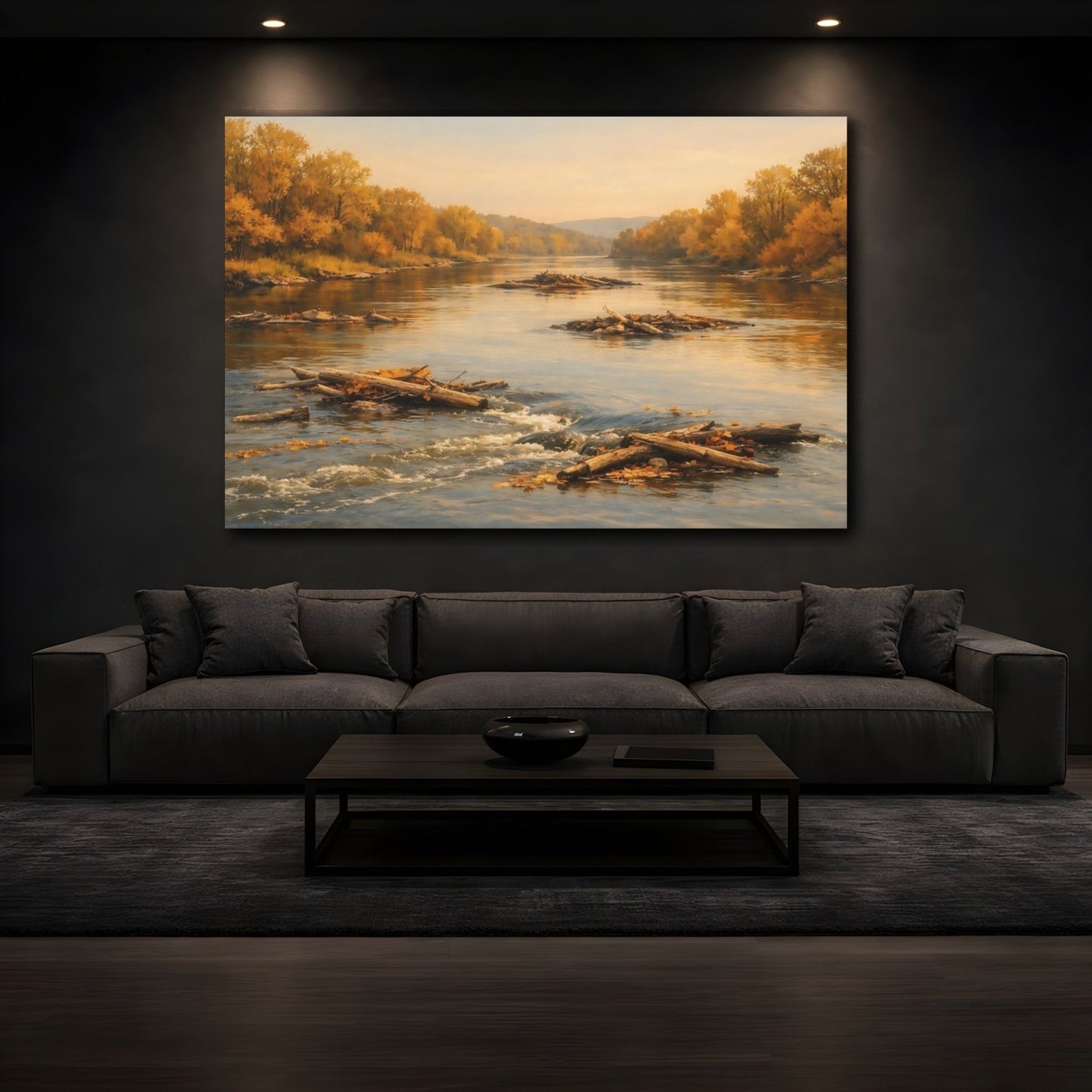 Nature Autumn River Golden - Canvas Wall Art Print - YesArtYes