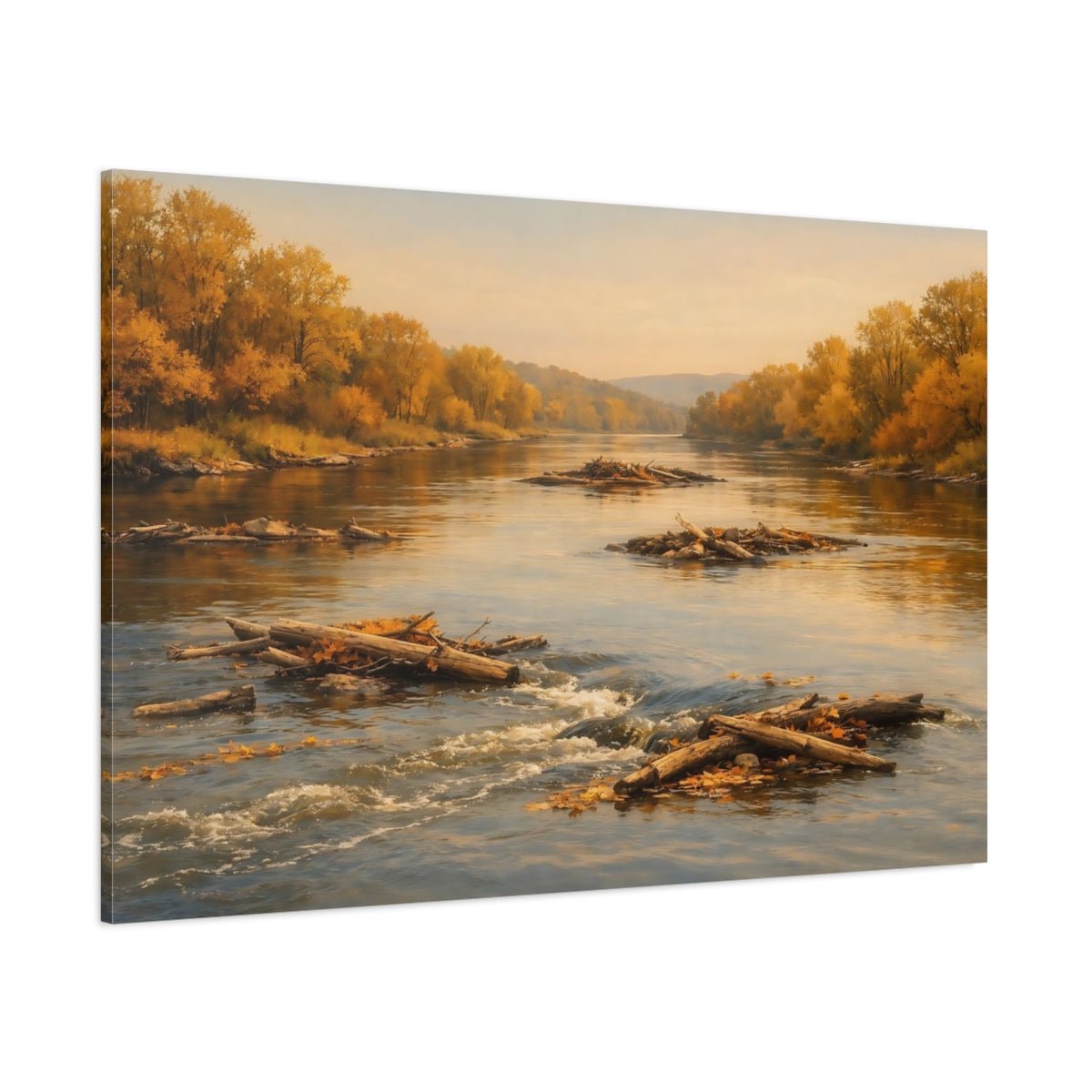 Nature Autumn River Golden - Canvas Wall Art Print - YesArtYes