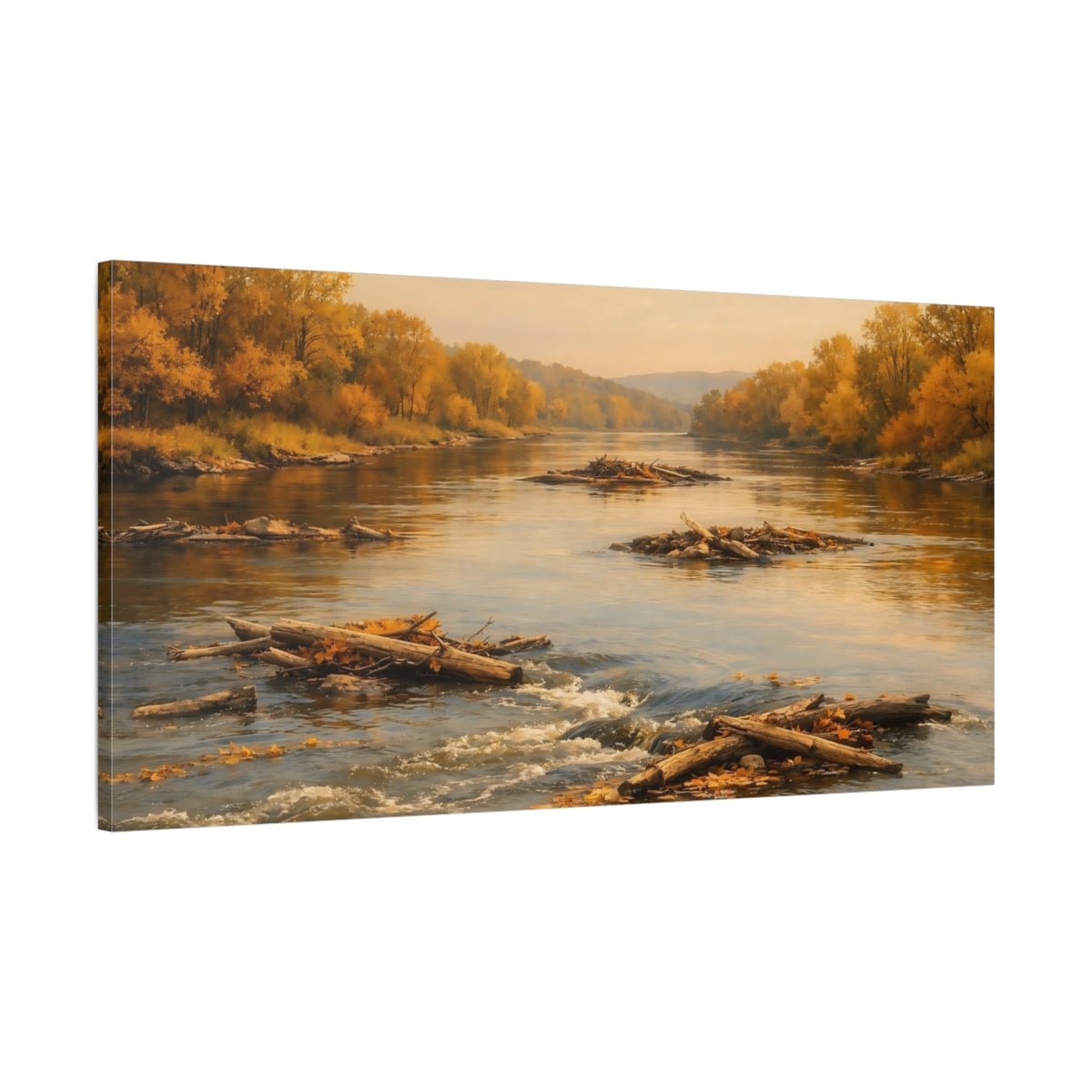 Nature Autumn River Golden - Canvas Wall Art Print - YesArtYes