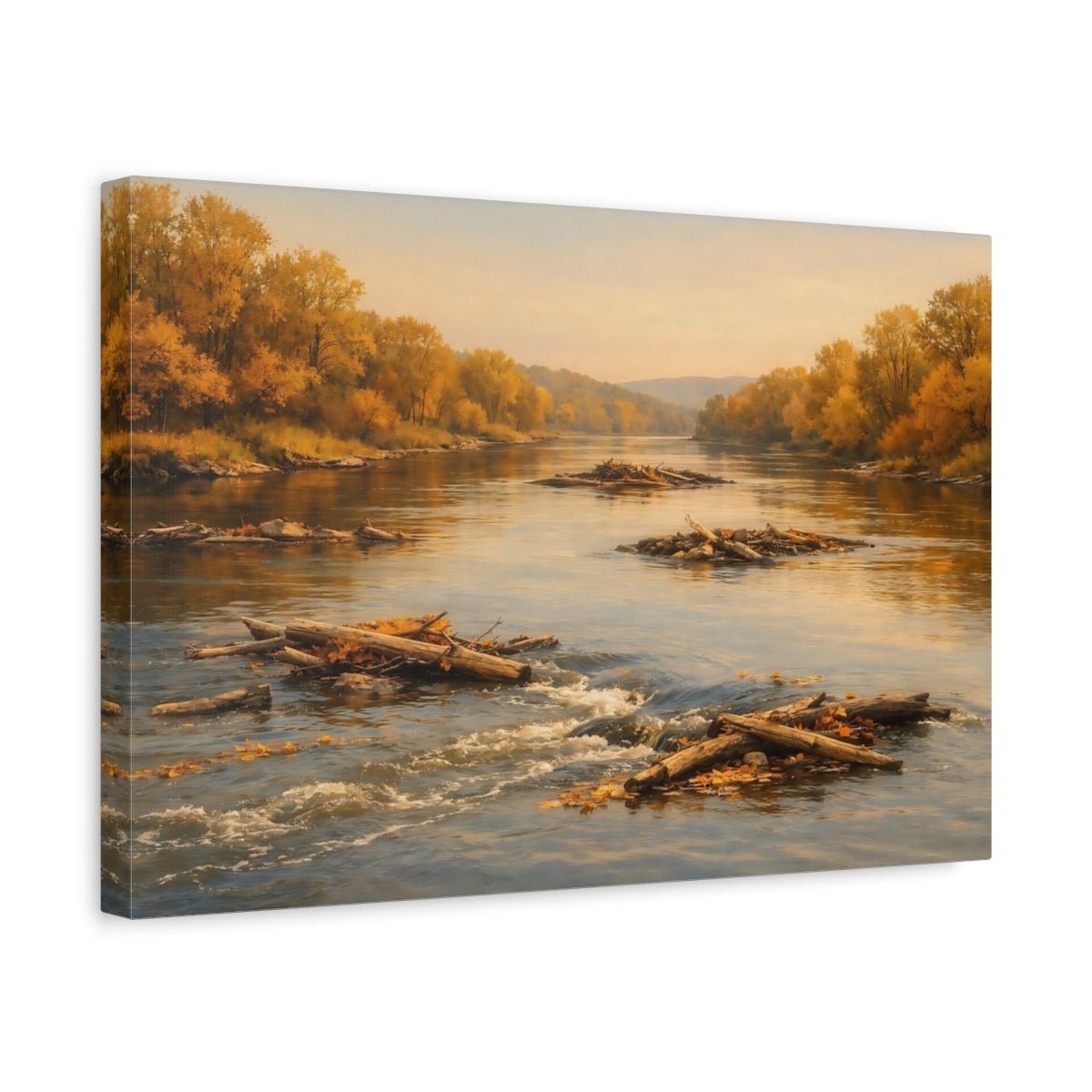 Nature Autumn River Golden - Canvas Wall Art Print - YesArtYes