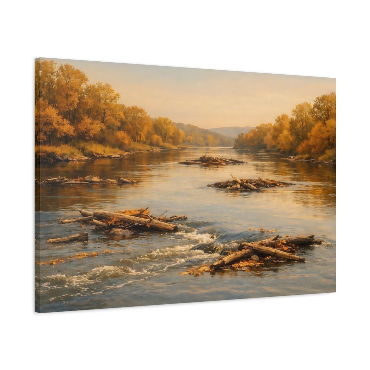 Nature Autumn River Golden - Canvas Wall Art Print - YesArtYes