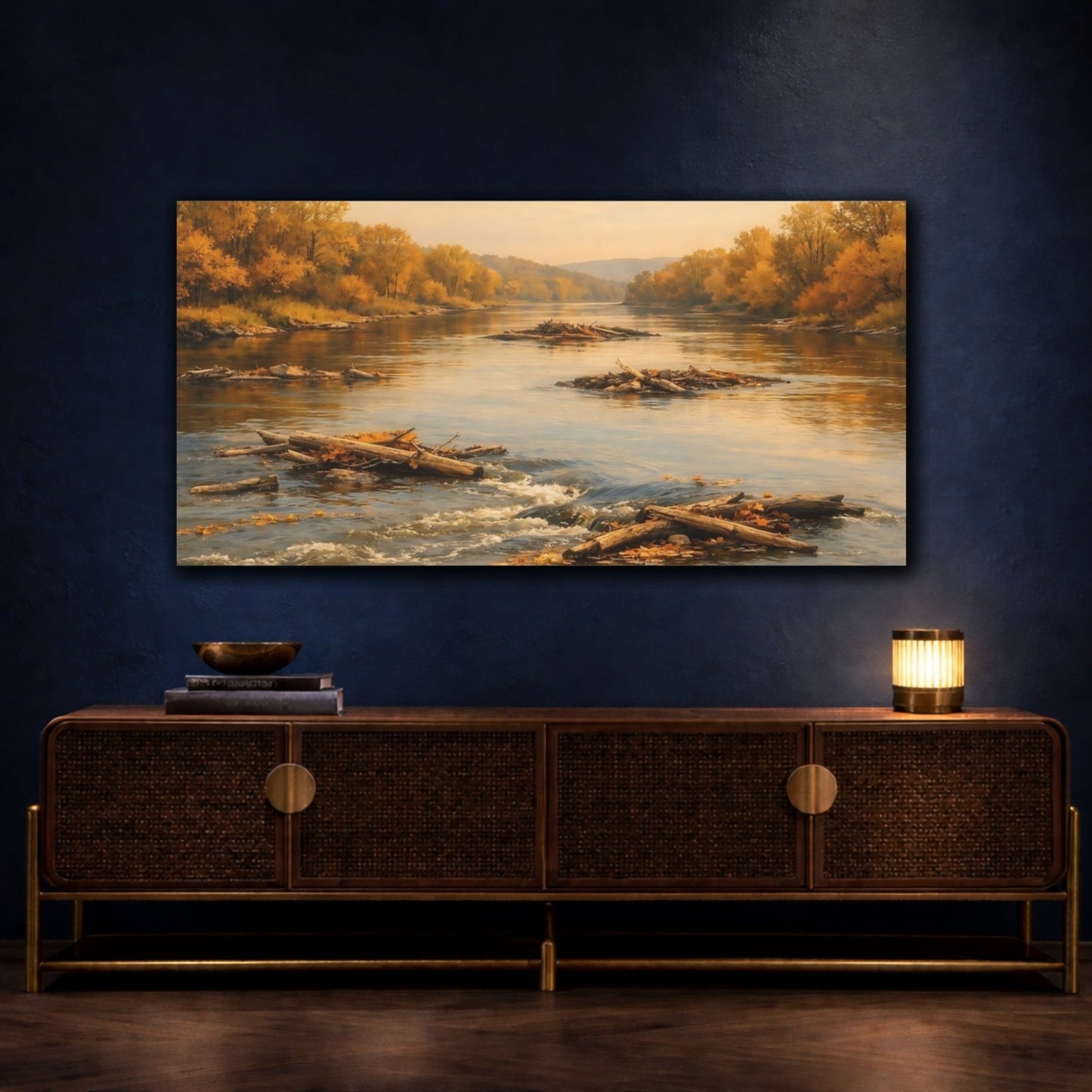 Nature Autumn River Golden - Canvas Wall Art Print - YesArtYes