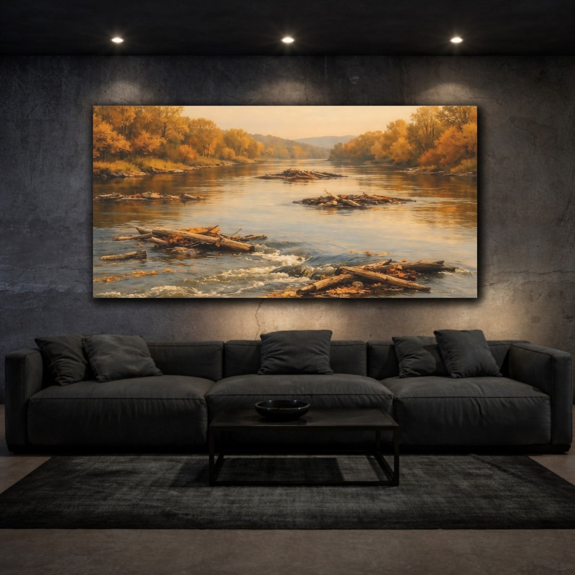 Nature Autumn River Golden - Canvas Wall Art Print - YesArtYes