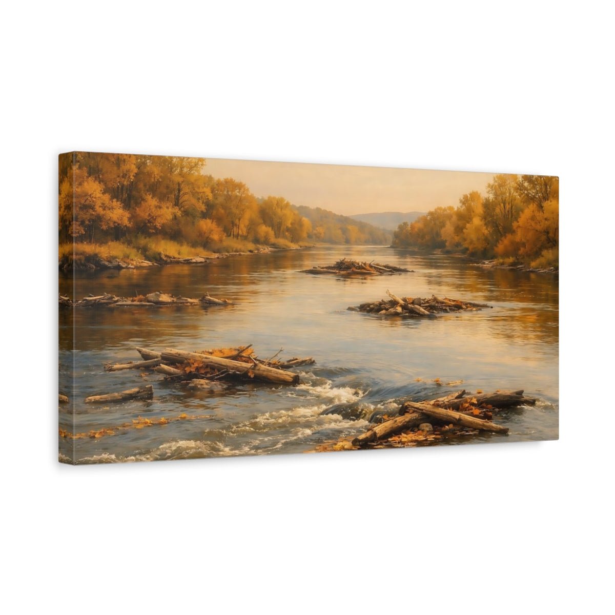 Nature Autumn River Golden - Canvas Wall Art Print - YesArtYes