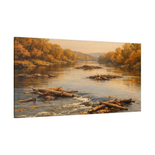 Nature Autumn River Golden - Canvas Wall Art Print - YesArtYes