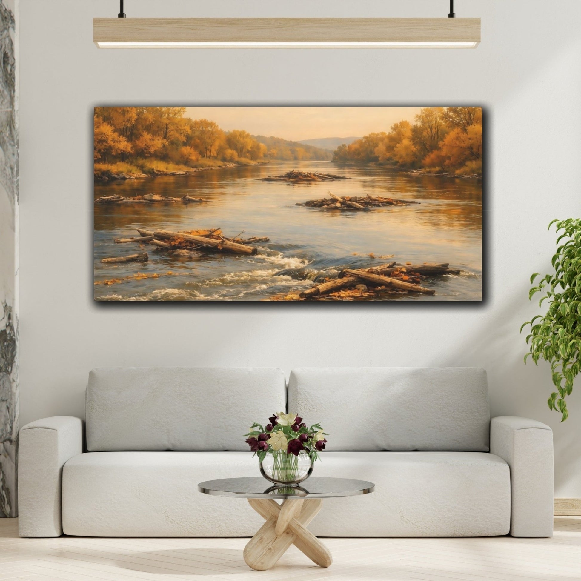 Nature Autumn River Golden - Canvas Wall Art Print - YesArtYes