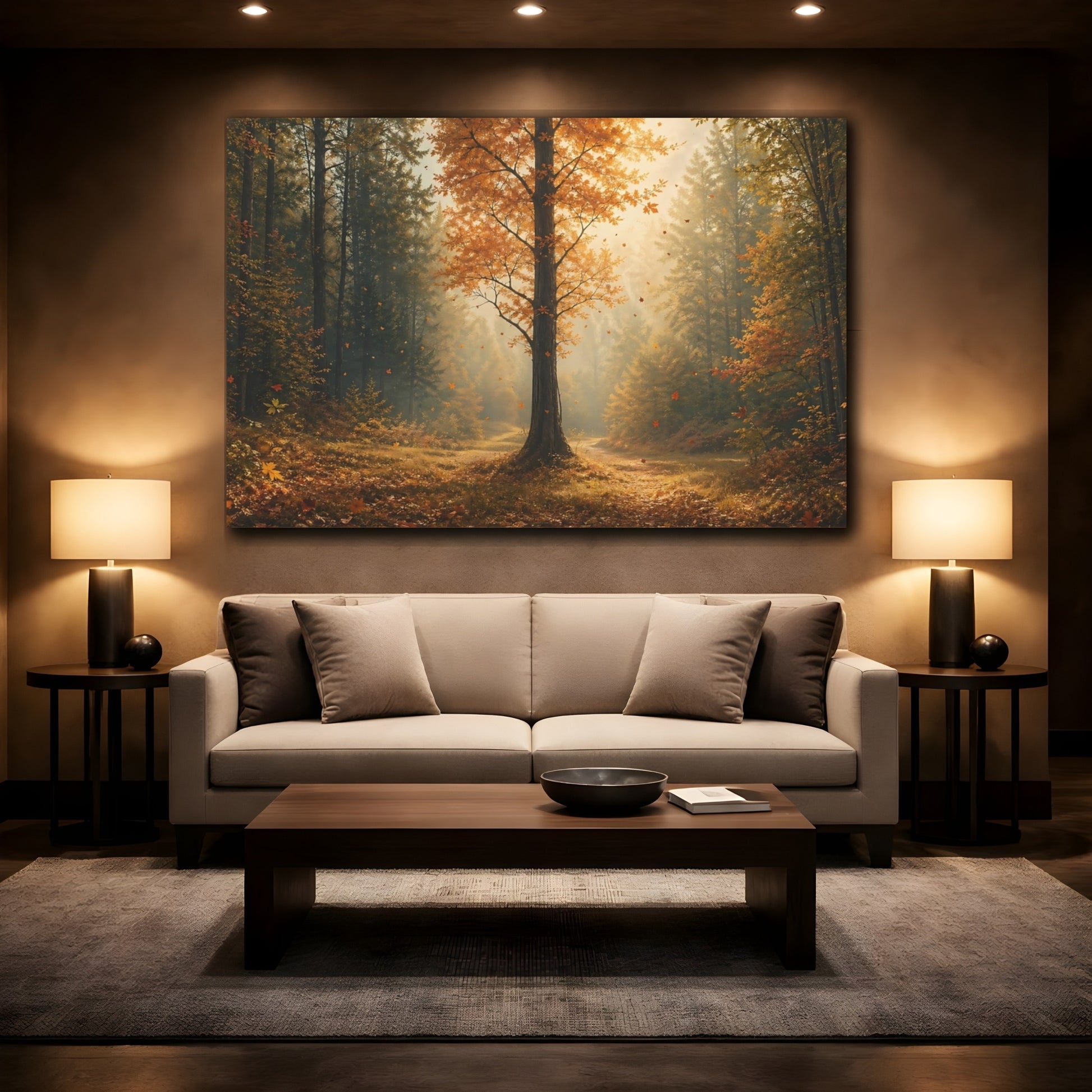Mockup 2. Nature Autumn Tree Autumn Forest shown as stretched canvas wall art