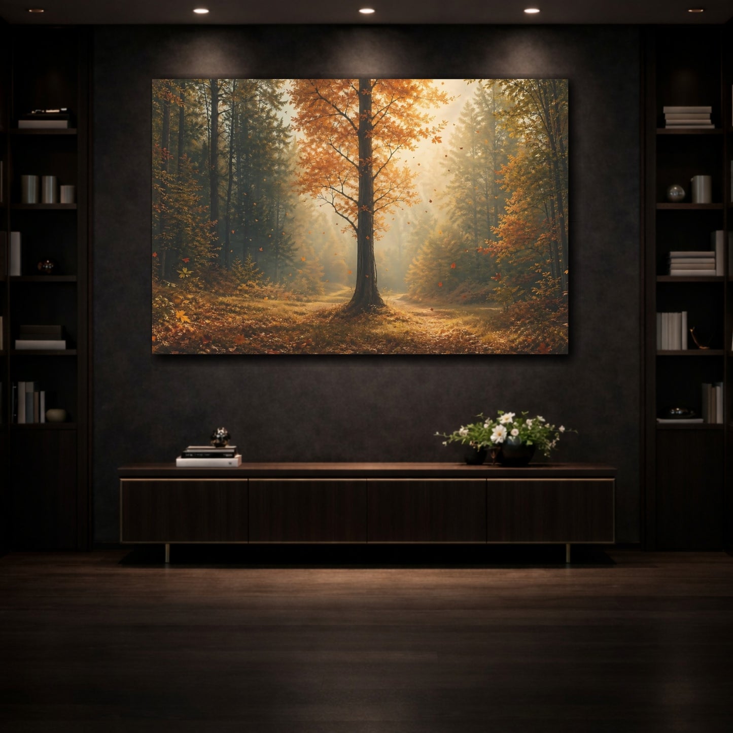 Mockup 3. Nature Autumn Tree Autumn Forest shown as stretched canvas wall art