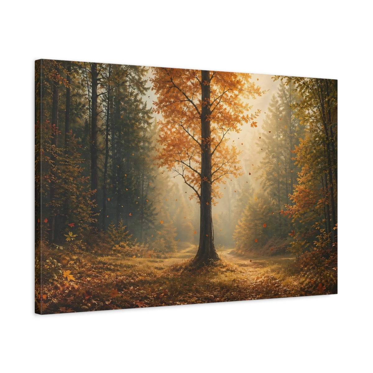 Side Mockup 2. Nature Autumn Tree Autumn Forest shown as stretched canvas wall art