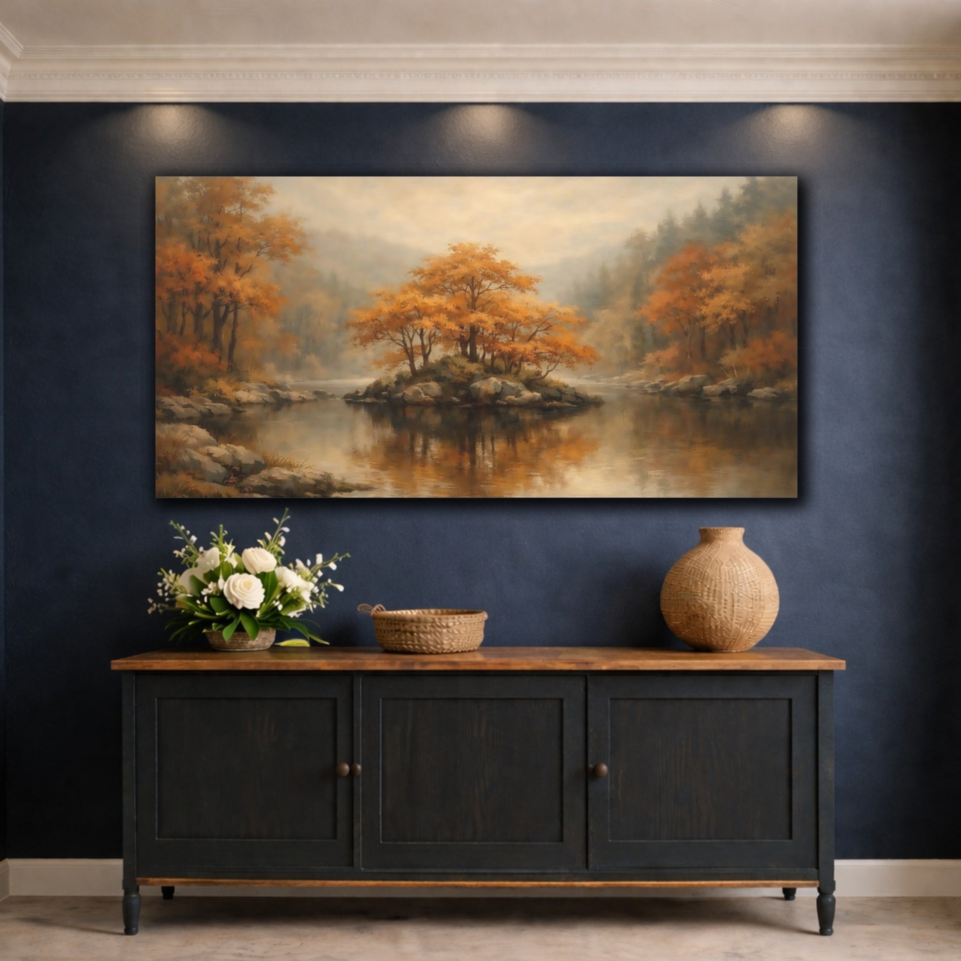 Mockup 4. Nature Autumn Trees Autumn Landscape shown as stretched canvas wall art