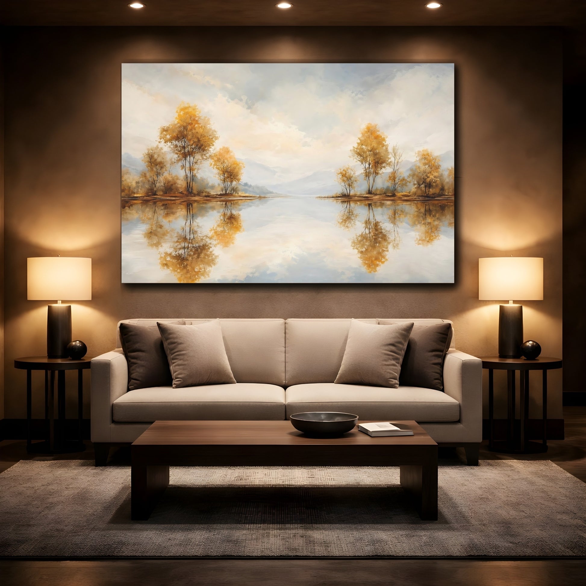Mockup 2. Nature Autumn Trees Golden Autumn Landscape shown as stretched canvas wall art
