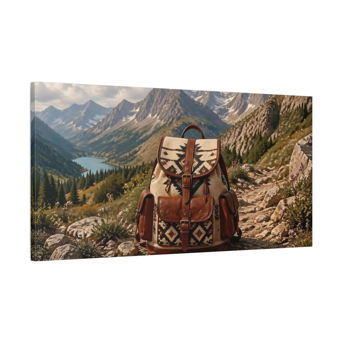 Main Mockup. Nature Backpack Rustic Mountain shown as stretched canvas wall art
