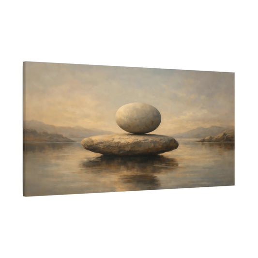 Main Mockup. Nature Balanced Stones Earthy Tones shown as stretched canvas wall art