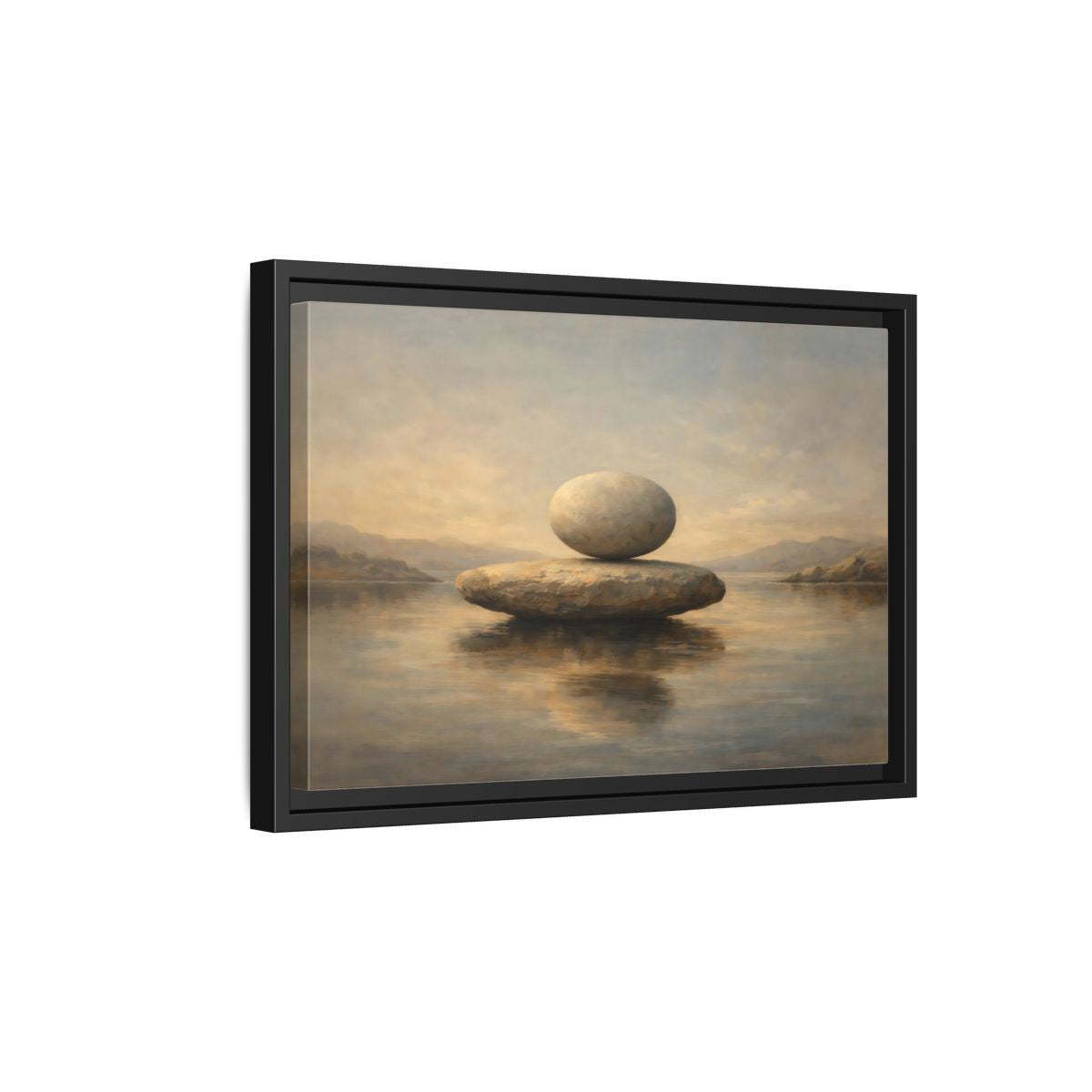Side Mockup 6. Nature Balanced Stones Neutral Tones shown as stretched canvas wall art