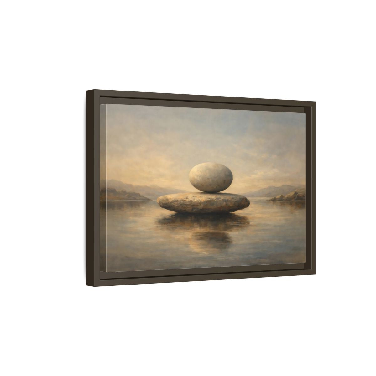 Side Mockup 5. Nature Balanced Stones Neutral Tones shown as stretched canvas wall art