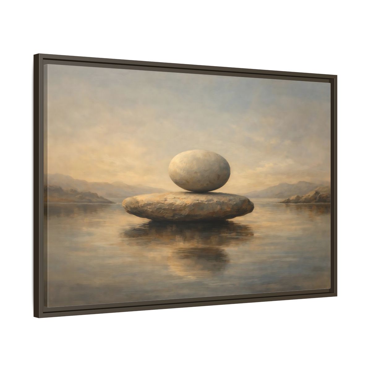Side Mockup 9. Nature Balanced Stones Neutral Tones shown as stretched canvas wall art
