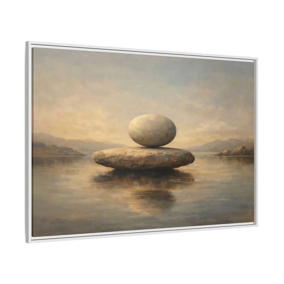 Side Mockup 7. Nature Balanced Stones Neutral Tones shown as stretched canvas wall art