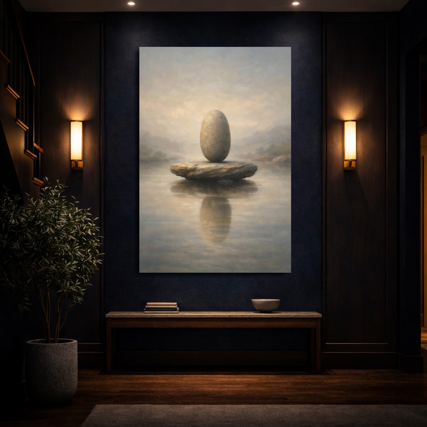 Mockup 3. Nature Balanced Stones Neutral Tones shown as stretched canvas wall art