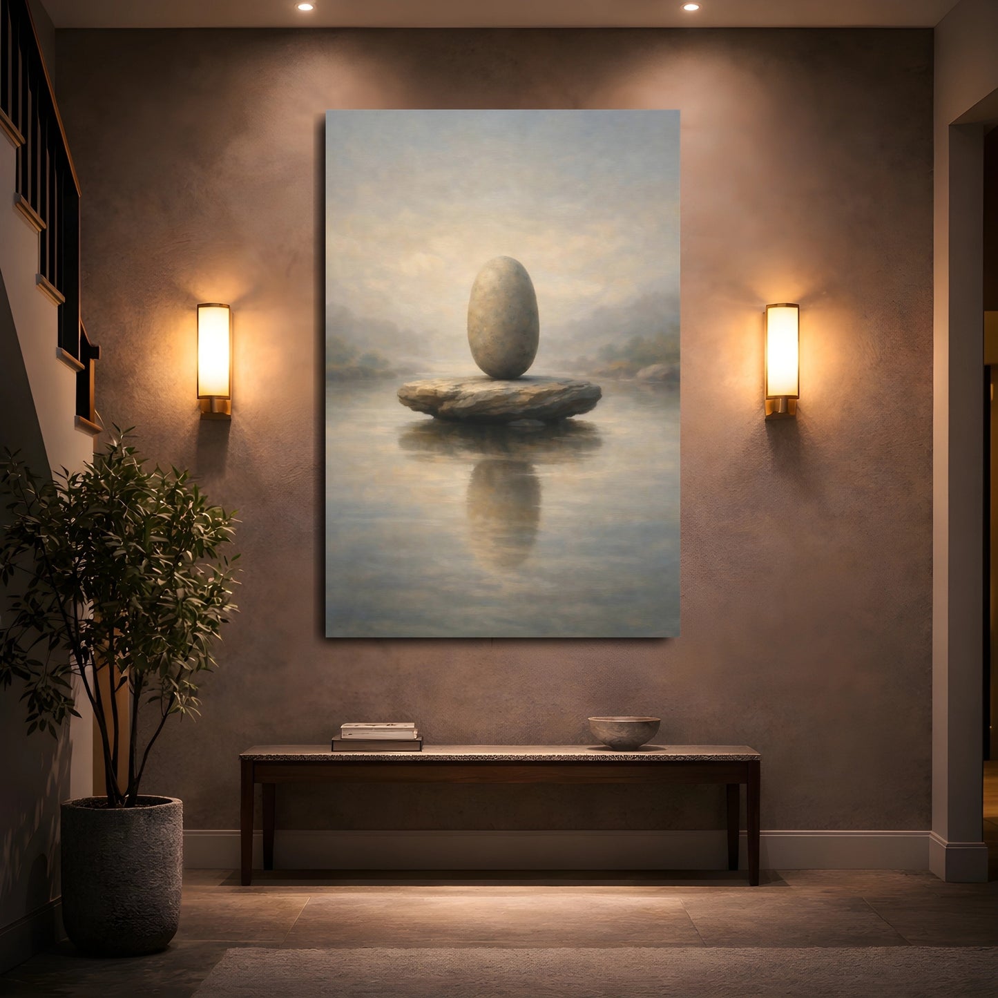 Mockup 4. Nature Balanced Stones Neutral Tones shown as stretched canvas wall art