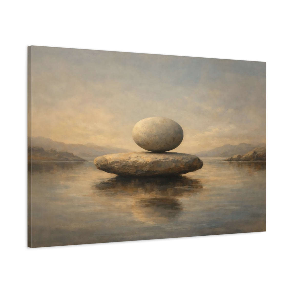 Side Mockup 1. Nature Balancing Stones Stone Meditation shown as stretched canvas wall art