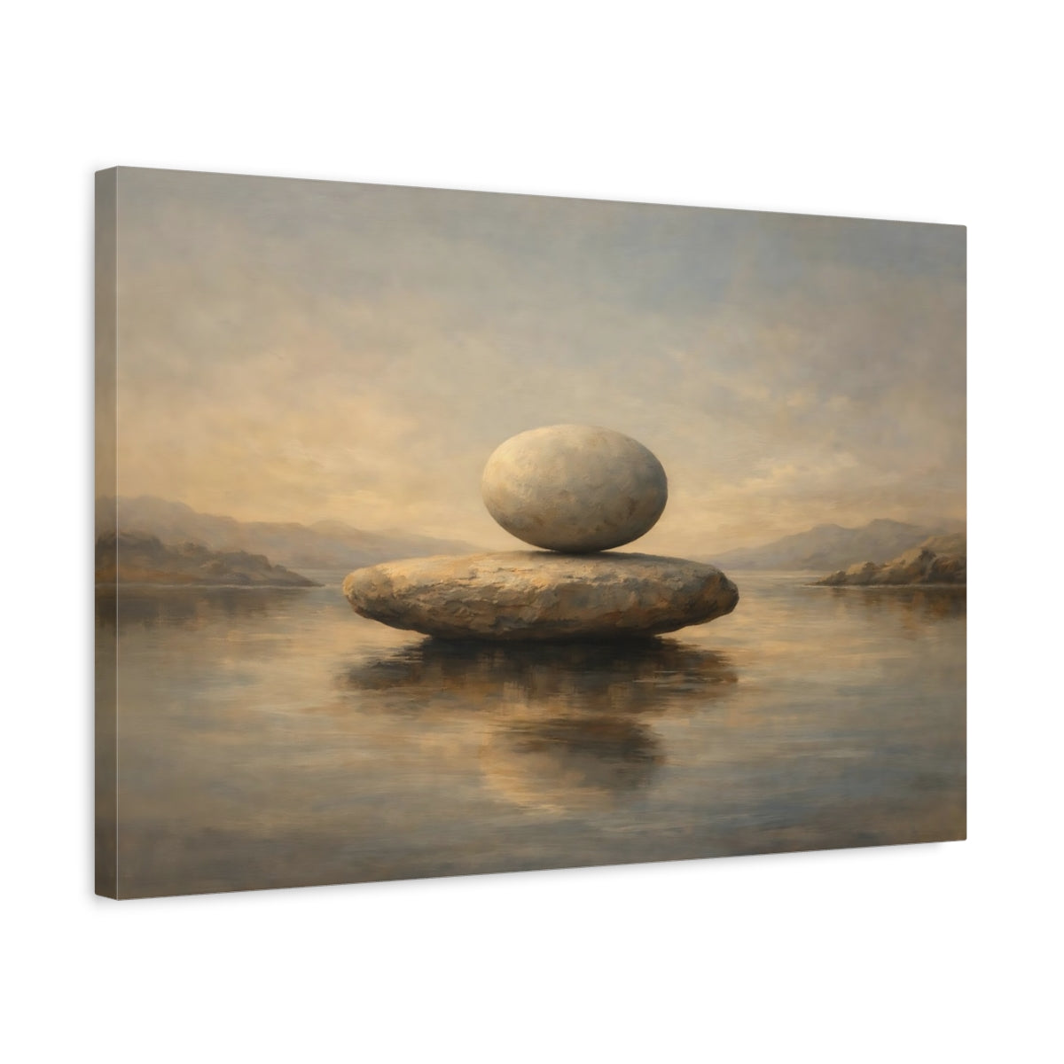 Side Mockup 3. Nature Balancing Stones Stone Meditation shown as stretched canvas wall art